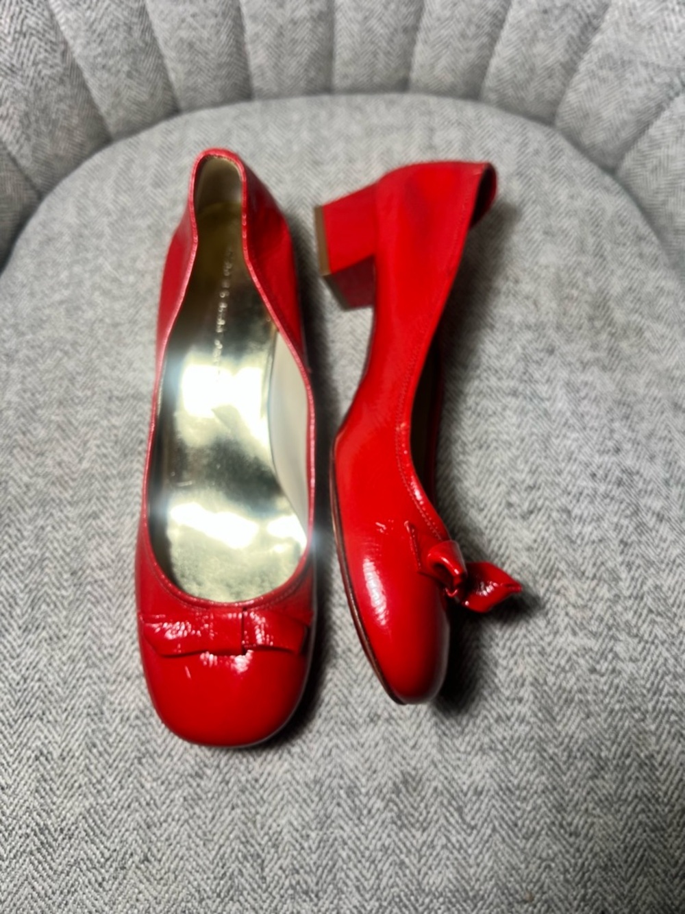 Marc by Marc Jacobs Red Patent Low Block Heel Bow Flats